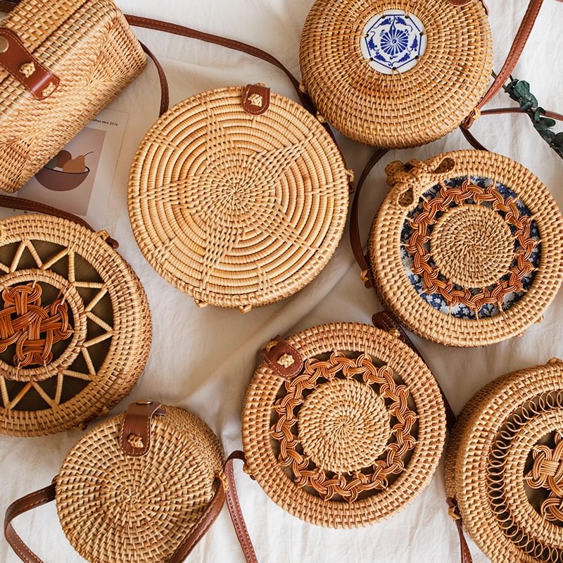 Square Round Mulit Style Straw Bag Handbags Women Summer Rattan Bag Handmade Woven Beach Circle Bohemia Handbag New Fashion US Mall Lifes