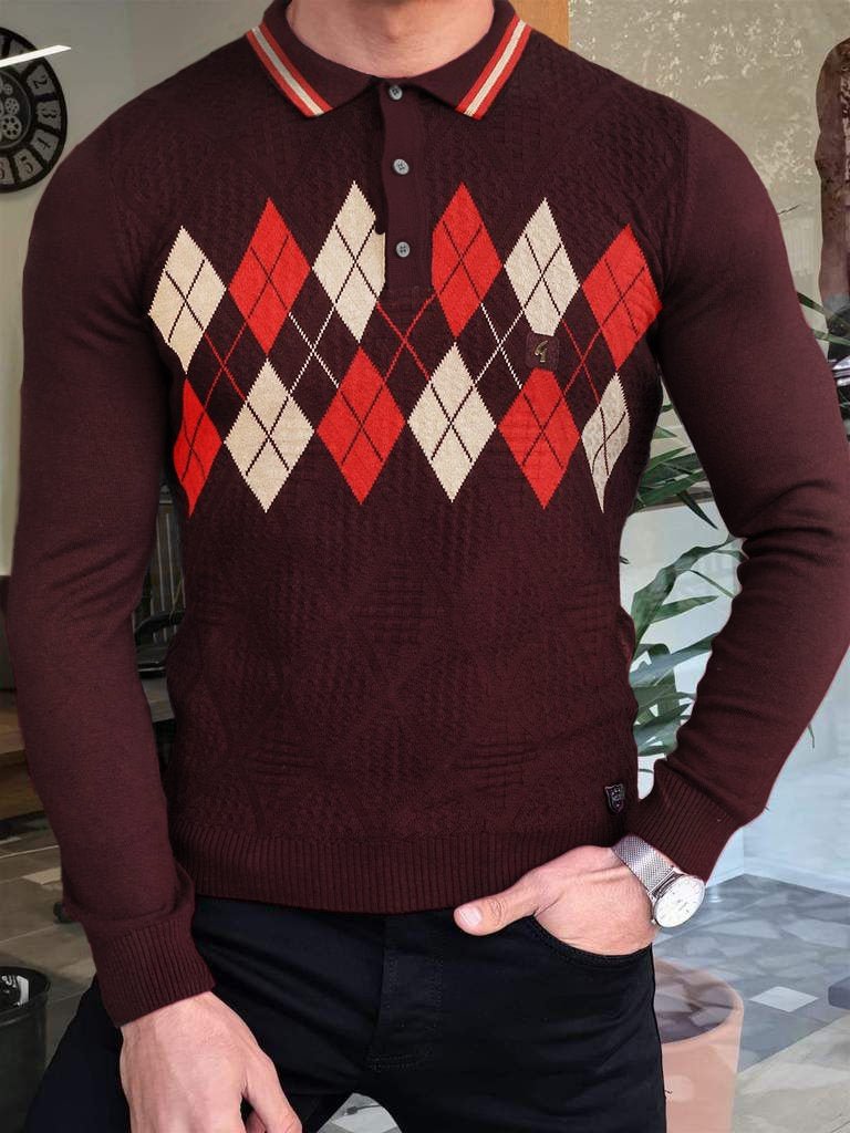 men's casual plaid polo plaid long sleeves