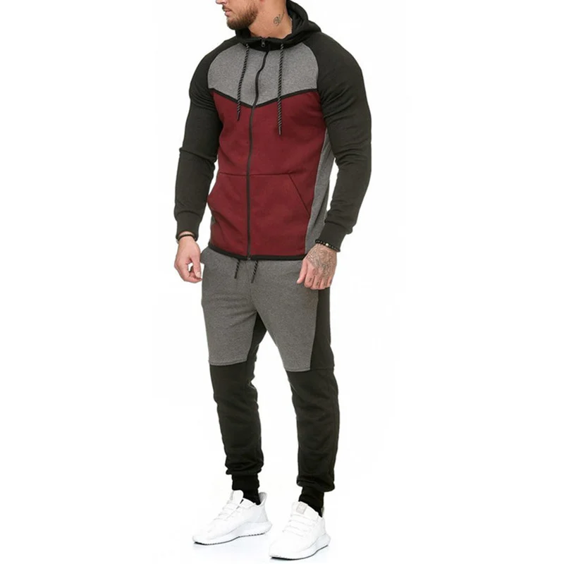 Paneled Contrast Hooded Cardigan Sweatshirt Set