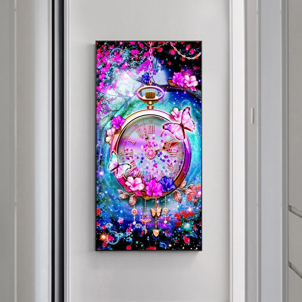 Diamond Painting - Full Round Drill - Clock Flowers(40*80cm)