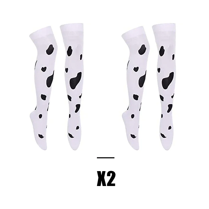 Billionm 2Pcs Women's Long Thigh High Cow Pattern Socks Over the Knee Cosplay Accessories Boot Stocking Leg Warmers Anime Tights New