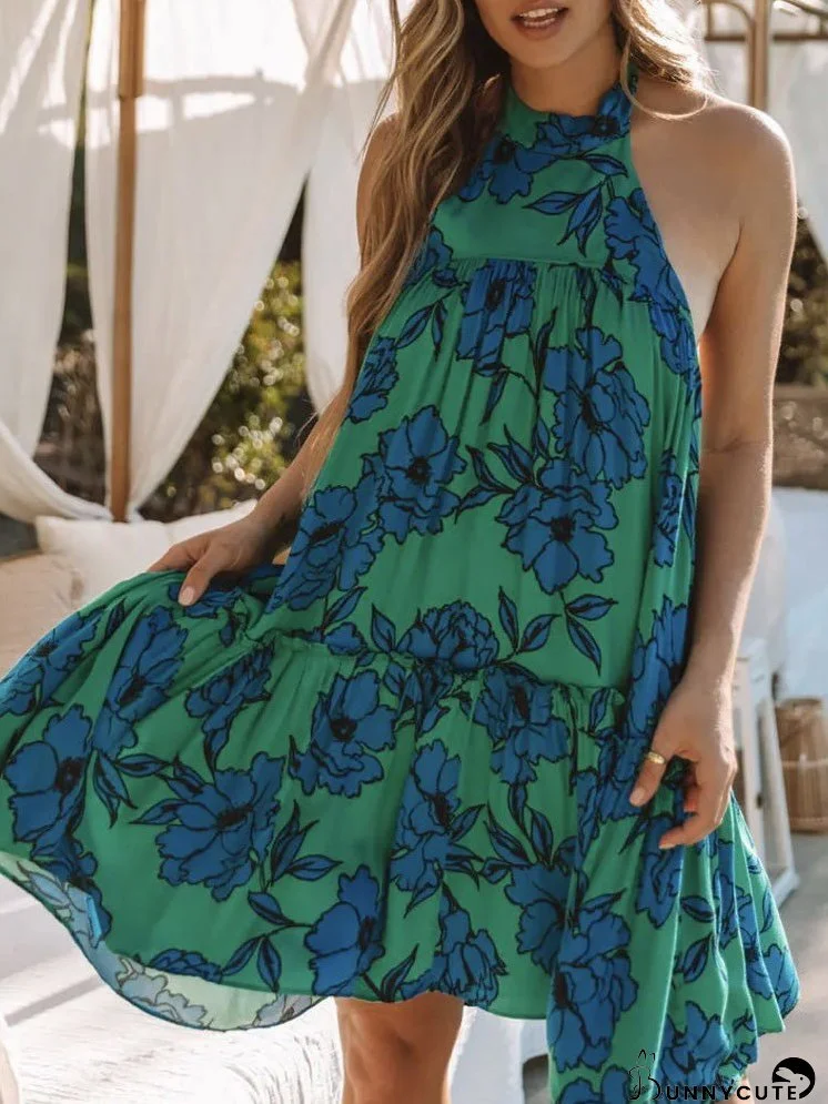 Dresses Printed Halter Bare Back Sleeveless Dress for Women