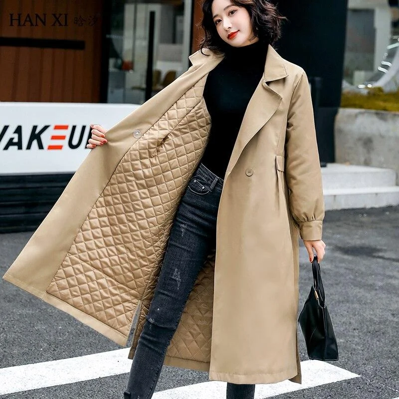 Autumn and winter new high-end atmosphere British windbreaker women's long over-the-knee quilted clothes female Hong Kong style