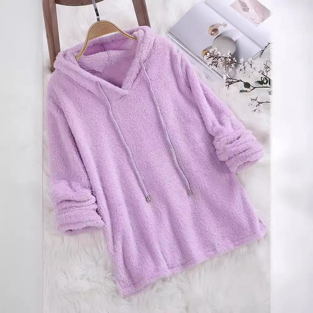 Uveng Uveng Autumn And Winter Explosion Of Solid Color Long-Sleeved Hat Hair Double-Sided Plush Pyjamas Female