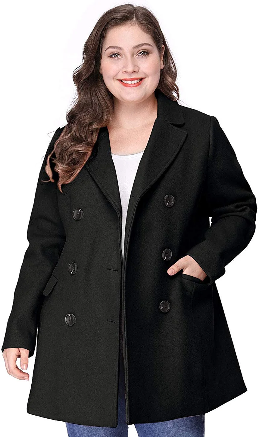 Women's Plus Size Notched Lapel Double Breasted Long Coat