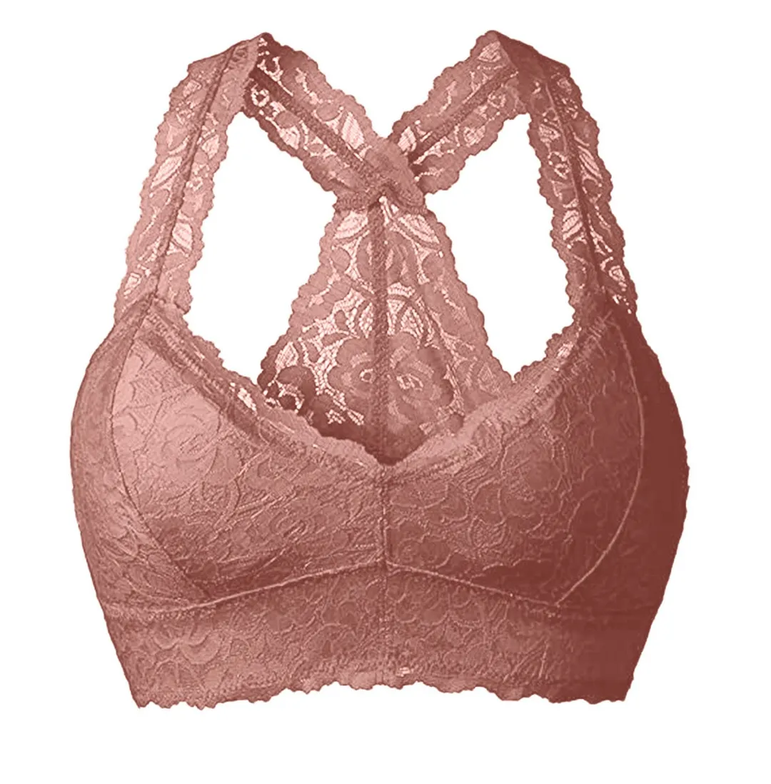 Churchf Large-Size French Underwear Multi-Colored Lace Back Wrapped Breast Sexy V-Neck Fixed Cup Mat Agglomeration To Receive No Steel Ring Bra