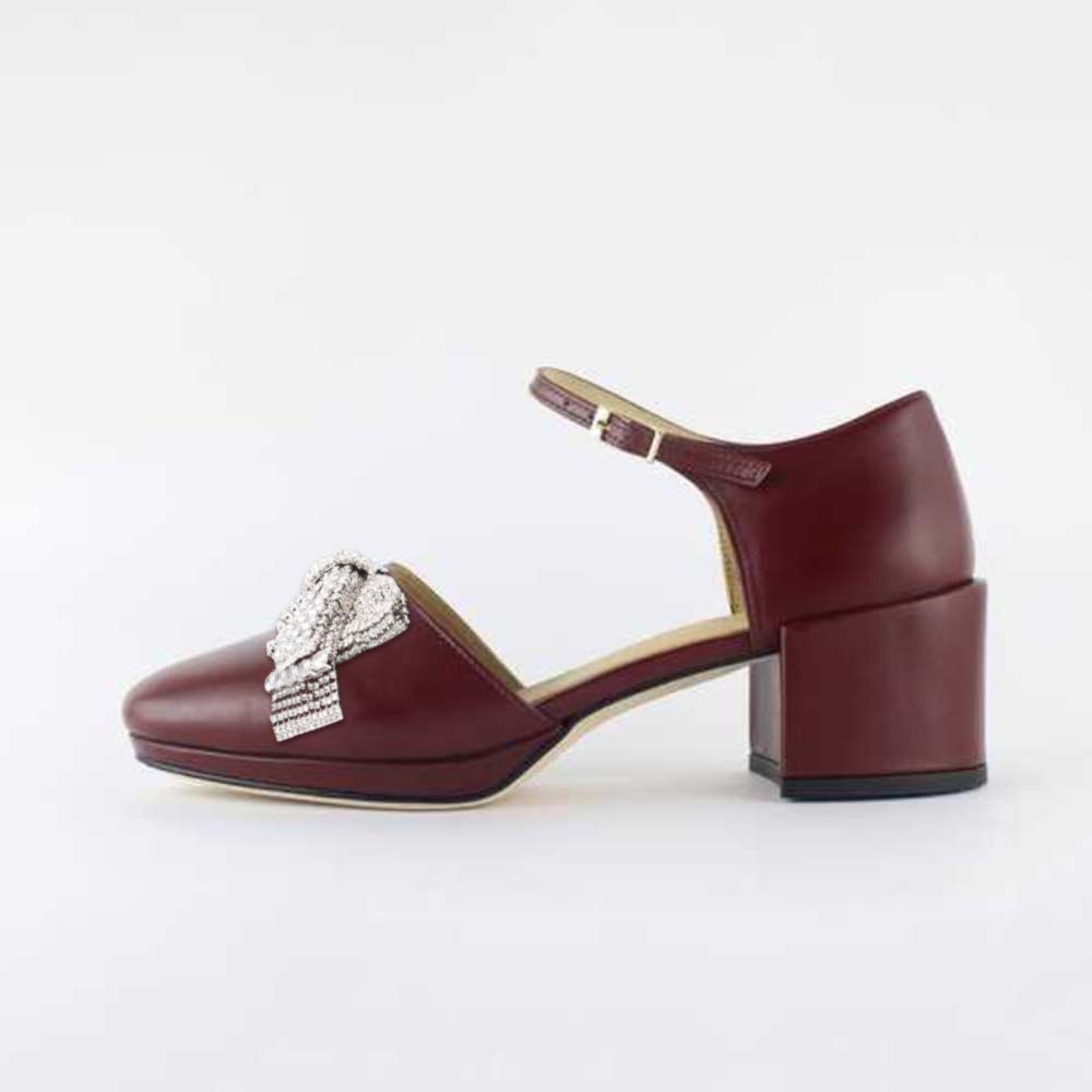 Maroon Vegan Leather Round Toe Chunky Heel Pumps with Bow-Knot  Nicepairs