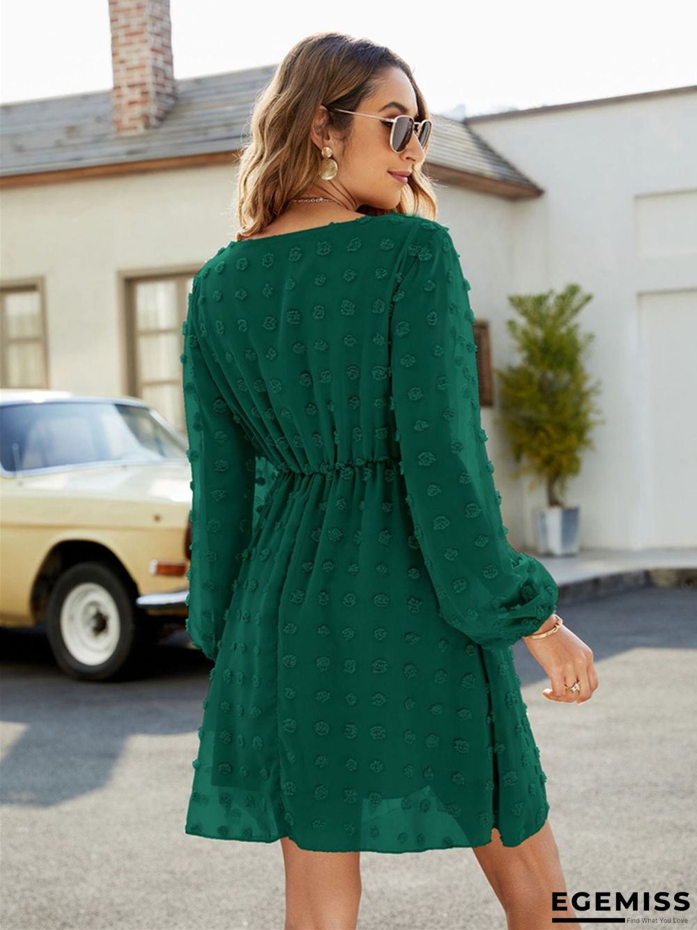 Dot A-line Skirt Ruffled V-neck Casual Loose Short Dress | EGEMISS