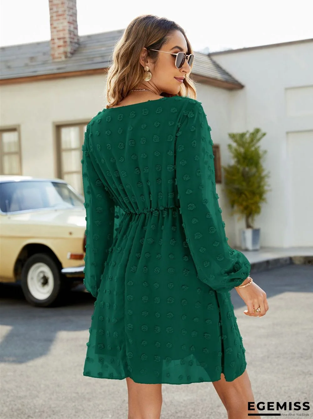 Dot A-line Skirt Ruffled V-neck Casual Loose Short Dress | EGEMISS