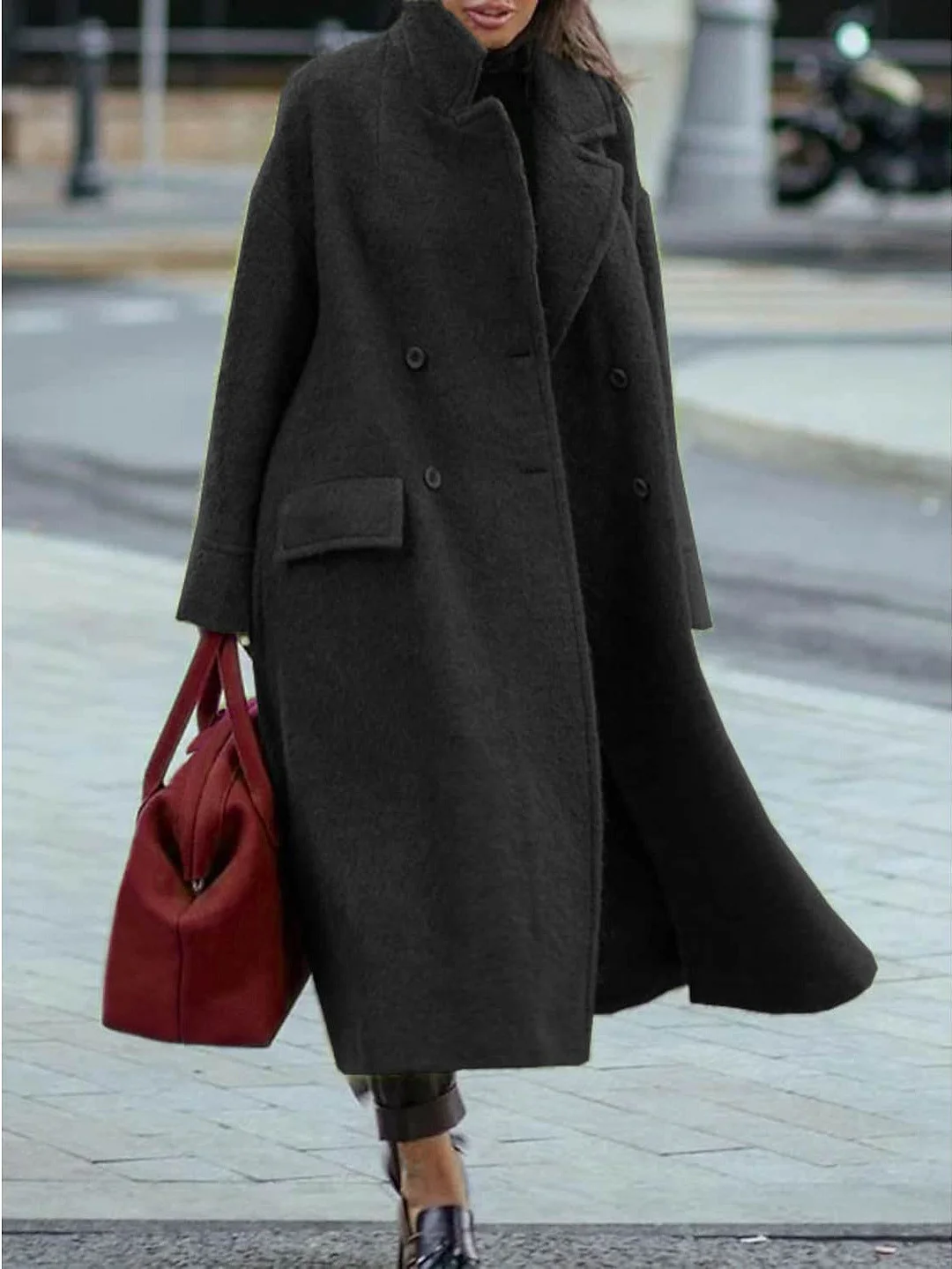 Brownm Woolen Solid Color Temperament Commute Coats