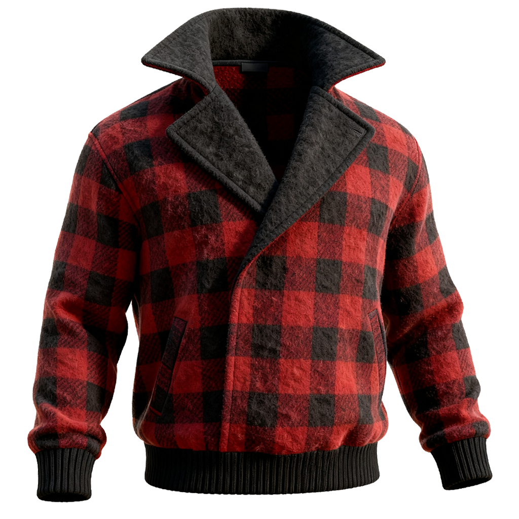 Red and Black Plaid Fleece Jacket with Sherpa Lining-inspireuse
