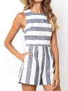 Plain Striped Sleeveless Jumpsuits