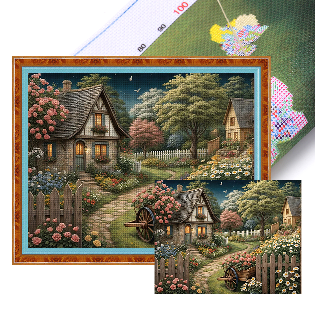 Flower Hut House Full 14CT Pre-stamped Canvas(60*50cm) Cross Stitch