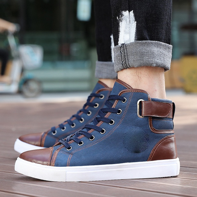 Qengg Autumn Winter Male Footwear Patchwork Flats sneakers High Top Men Shoes Canvas Men Casual Shoes BIG Size uio90