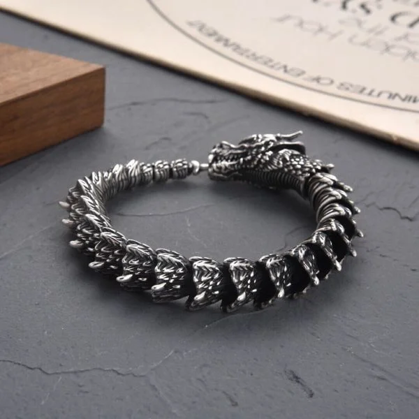 Sterling Silver Heavy Industry Dragon Bone Bracelet
