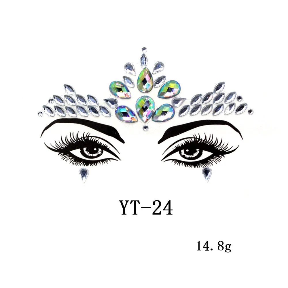 Sexy Style Rhinestone Acrylic Self-adhesive Jewelry Face Creative Tattoo Body Art Jewelry Masquerade Eyes Beauty Makeup Sticker