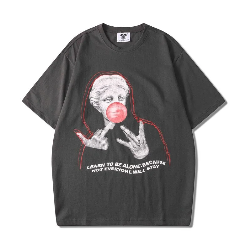 High Street Portrait Print Short Sleeve T-shirt Men and Women Oversize Crew Neck Casual Summer Tees Loose Hip Hop Cotton T Shirt