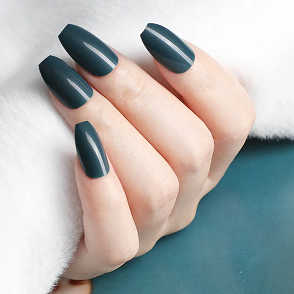 24Pcs Shiny Artificial Fake Nails With Jelly Glue Off White Short Ballerina Coffin False Nails Press On Finger Tip Manicure Tool-Nail Inspo