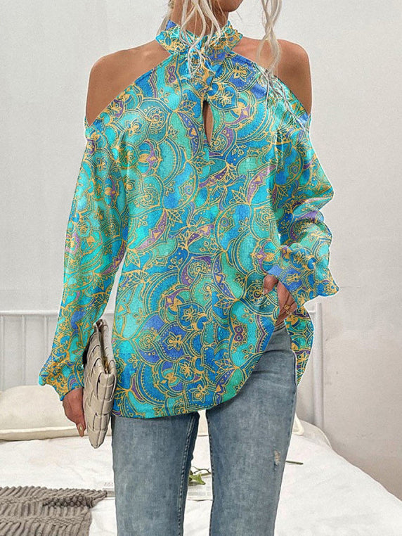 Women Long Sleeve V-neck Graphic Floral Printed Top