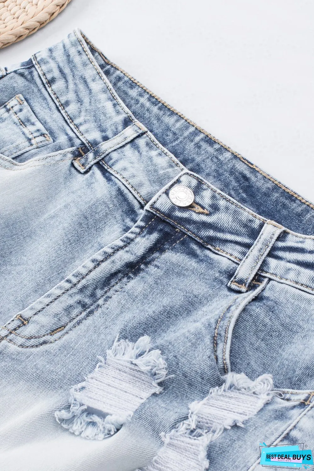 Bleached Wash Distressed Denim Shorts
