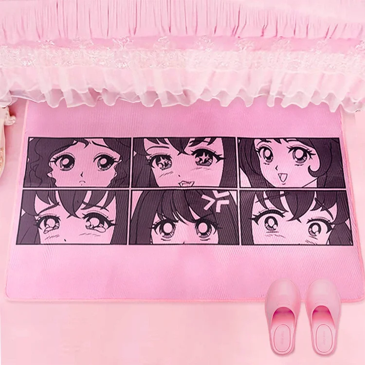 Anime Eyes Carpet for Living Room Cute Kawaii Kids Rectangle Room Decoration Happy Girl Expressions Bedroom Non-slip Floor Mat