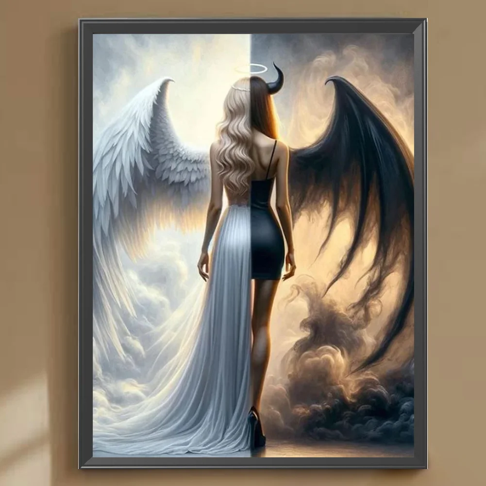 Diamond Painting - Full Round Drill - Black and White Angel(Canvas|30*40cm)