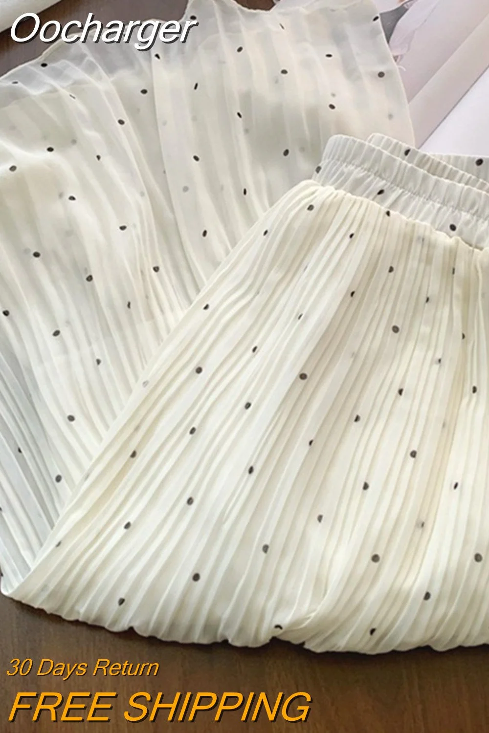 Oocharger Chiffon Polka Dot Women Skirts Spring Summer Elegant A-line Sweet Faldas Korean Fashion Pleated Vintage Long Skirt