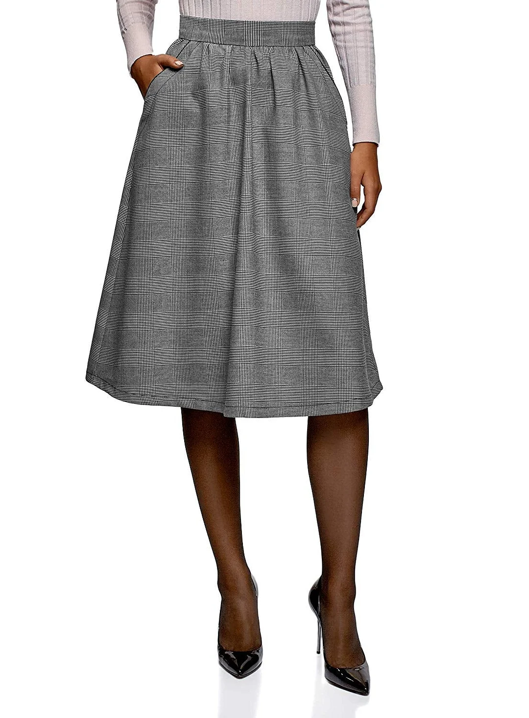 Flared Midi skirt Women's A-Line Skirt with Pockets