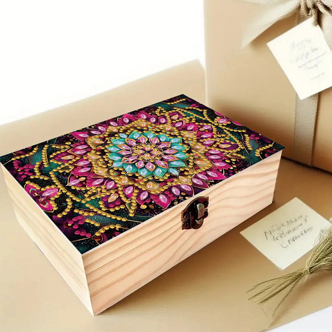 5D DIY Diamond Painting Handmade Wood Storage Box Crystal Storage Case (Mandala)