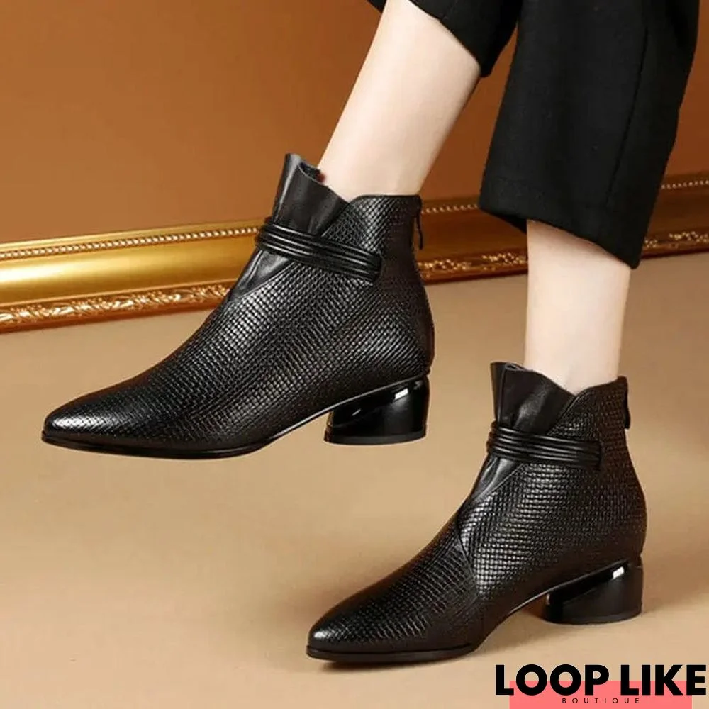 New Thick Heel Round Toe Soft Leather Plus Size Fashion Short Boots Women
