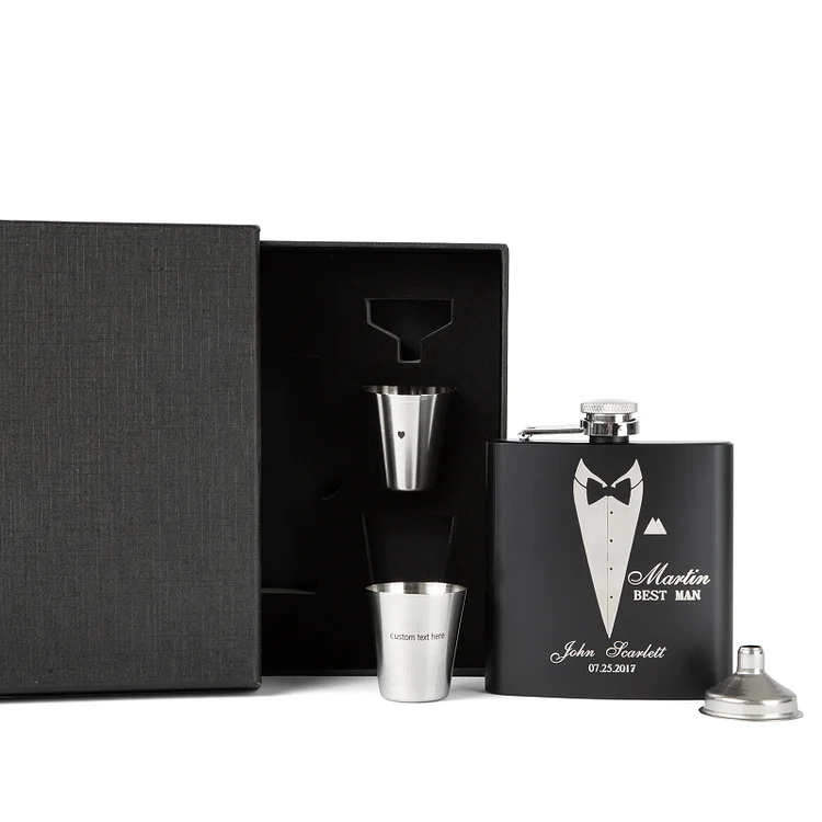 Personalized Flask Gift Set with Funnel Shot Glasses for Men