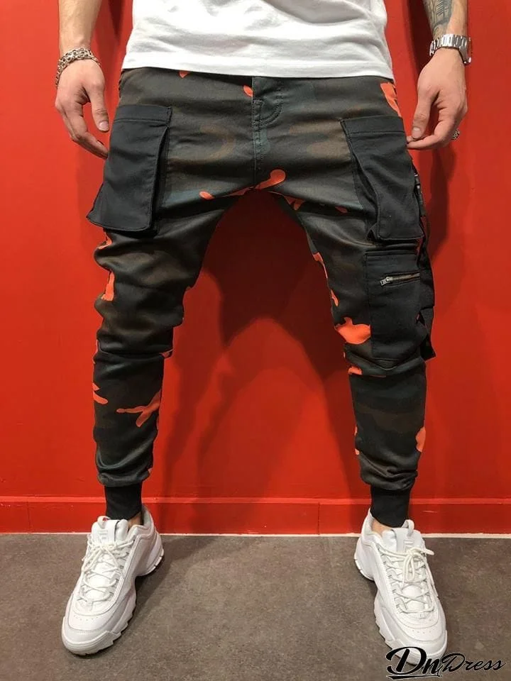 Casual Sporty Hip Hop Camouflage Printed Slim Pants For Men