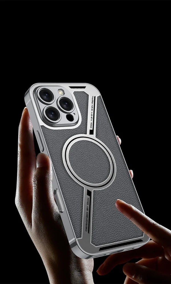 Electroplating Plain Leather Z-shaped Wireless Charging IPhone 16 Anti-fall Leather Case