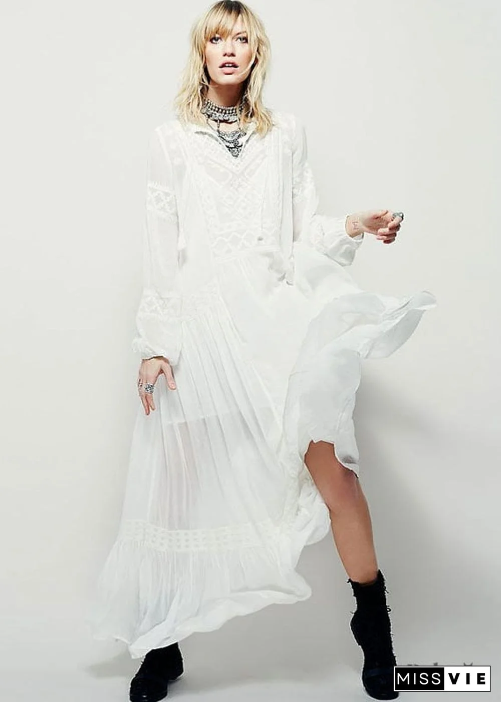 Long Sleeves White Boho Maxi Dress Juliette