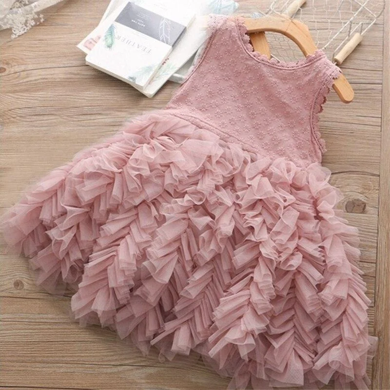 Girls Lace Layered Dress For Girls Mesh Princess Birthday Party Dresses New Year Elegant Prom Gown 3-8Y Girls Christmas Dress