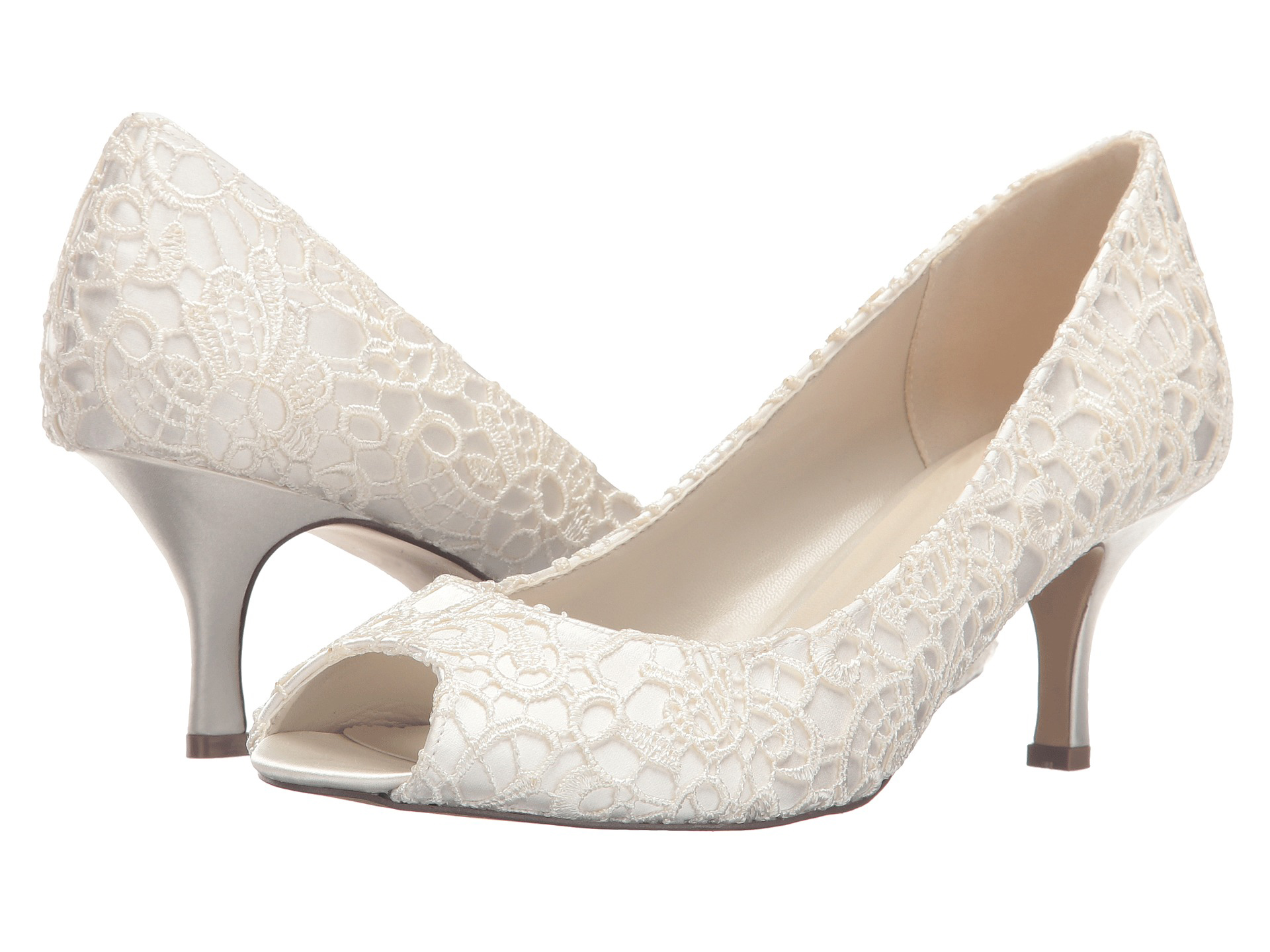 Lace Ivory Wedding Shoes Peep Toe Kitten Heels Bridal Shoes|FSJshoes