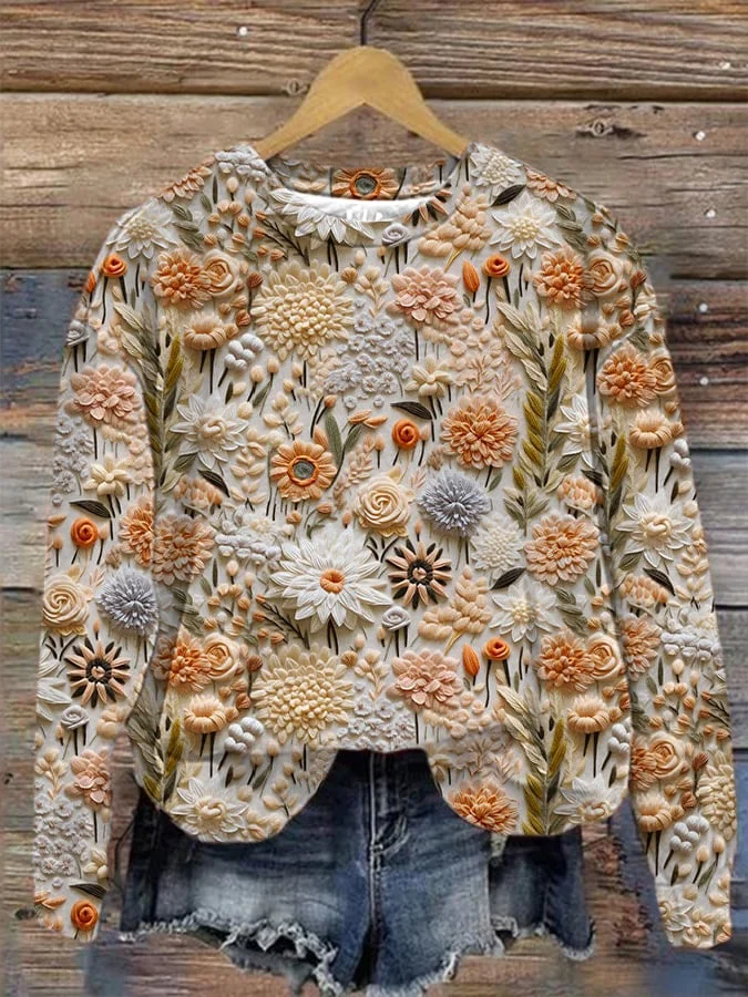 Women's Three-dimensional Floral Print Casual Sweatshirt