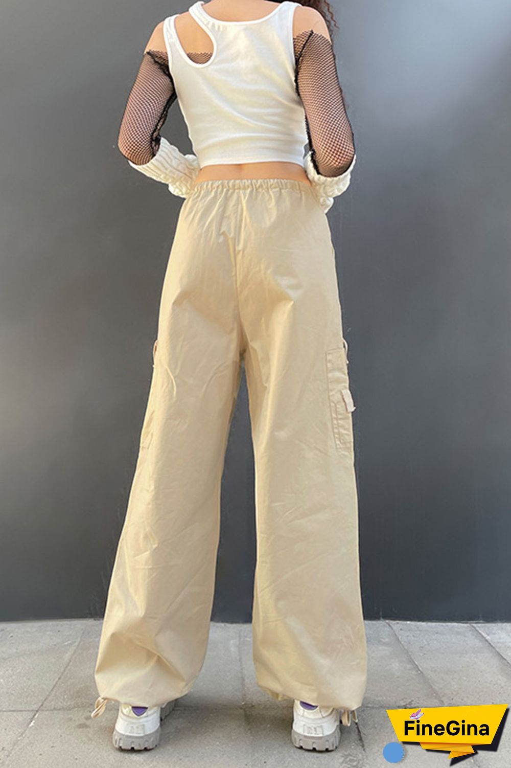 Brown Casual Street Solid Patchwork Pocket Loose Low Waist Wide Leg Solid Color Bottoms