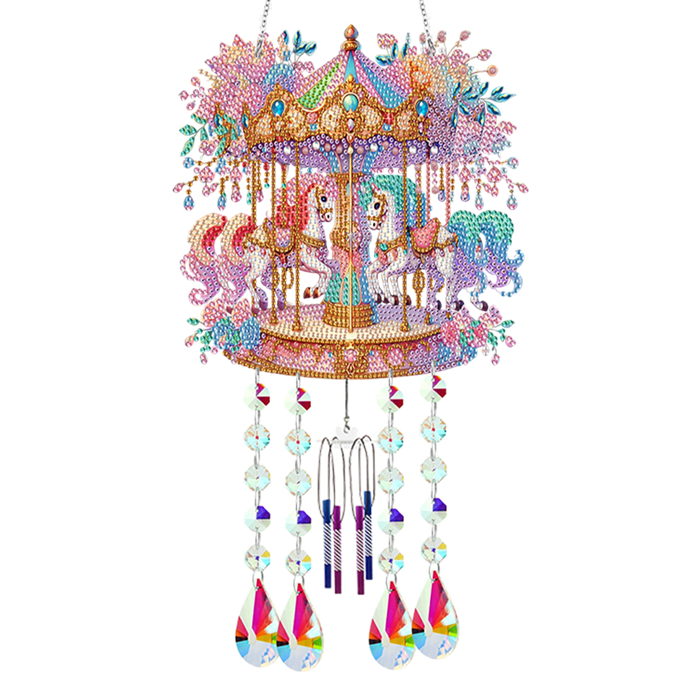 Double Sided Merry-Go-Round 5D DIY Crystal Rhinestone Wind Bell for Wall Decor