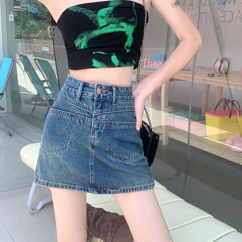 Vintage High-Waisted Denim A-Line Mini Skirt