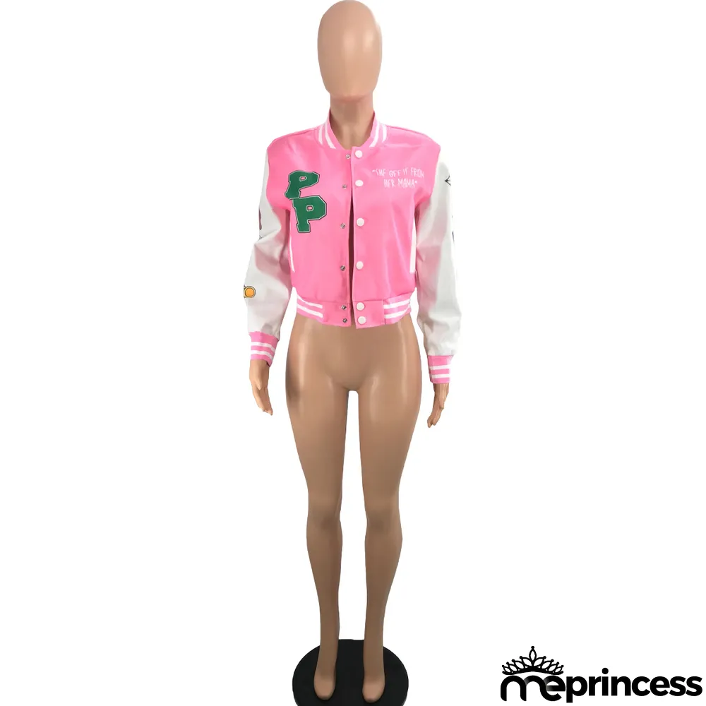 Women's Fashion Printed Baseball Jacket Bomber Coat