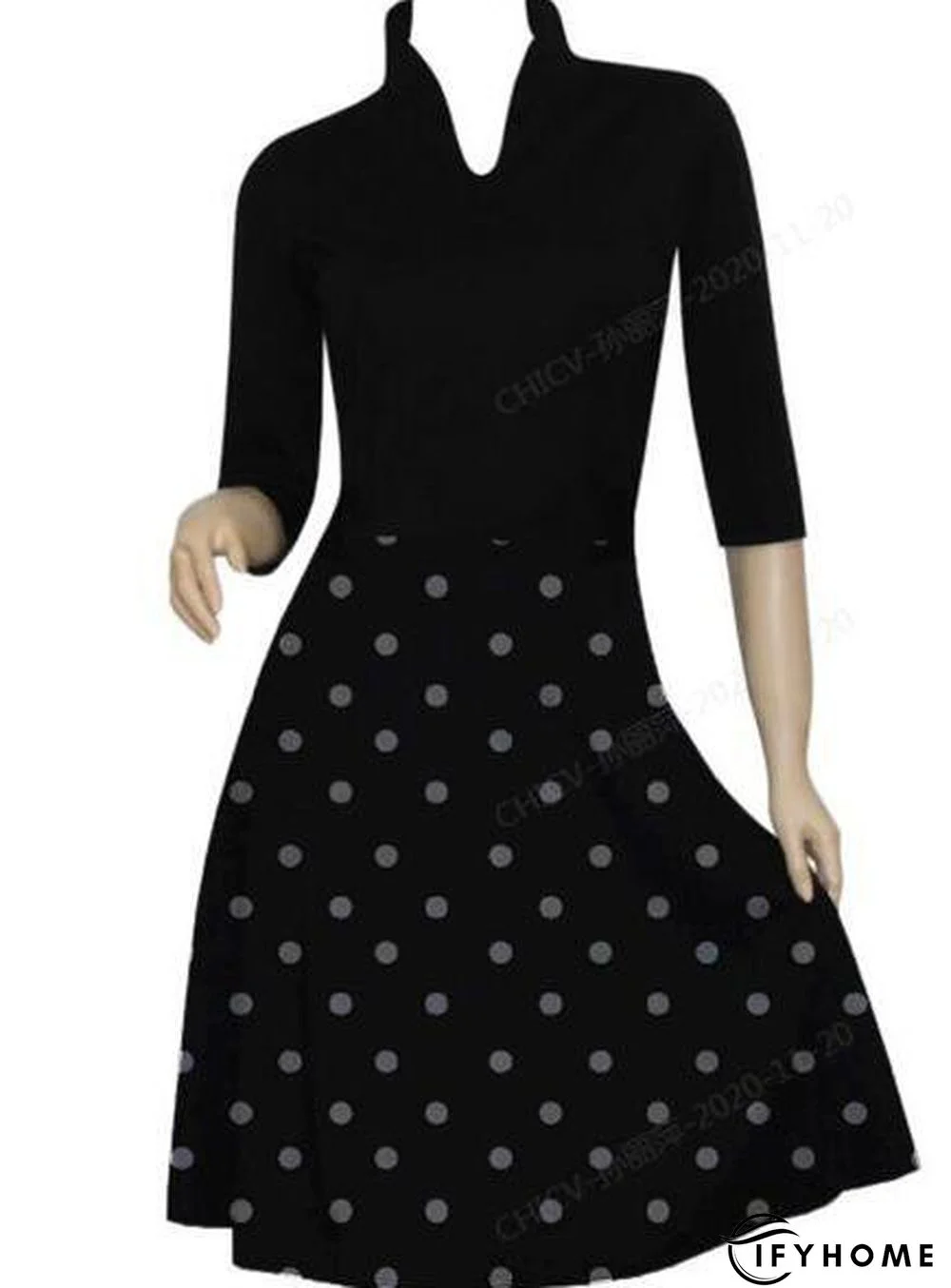 Half Sleeve Polka Dots Cotton-Blend Knitting Dress | IFYHOME