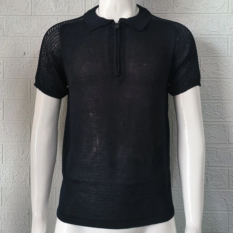 Men's 2024 Summer New Knitwear Slim Polo Neck Short Sleeve Top
