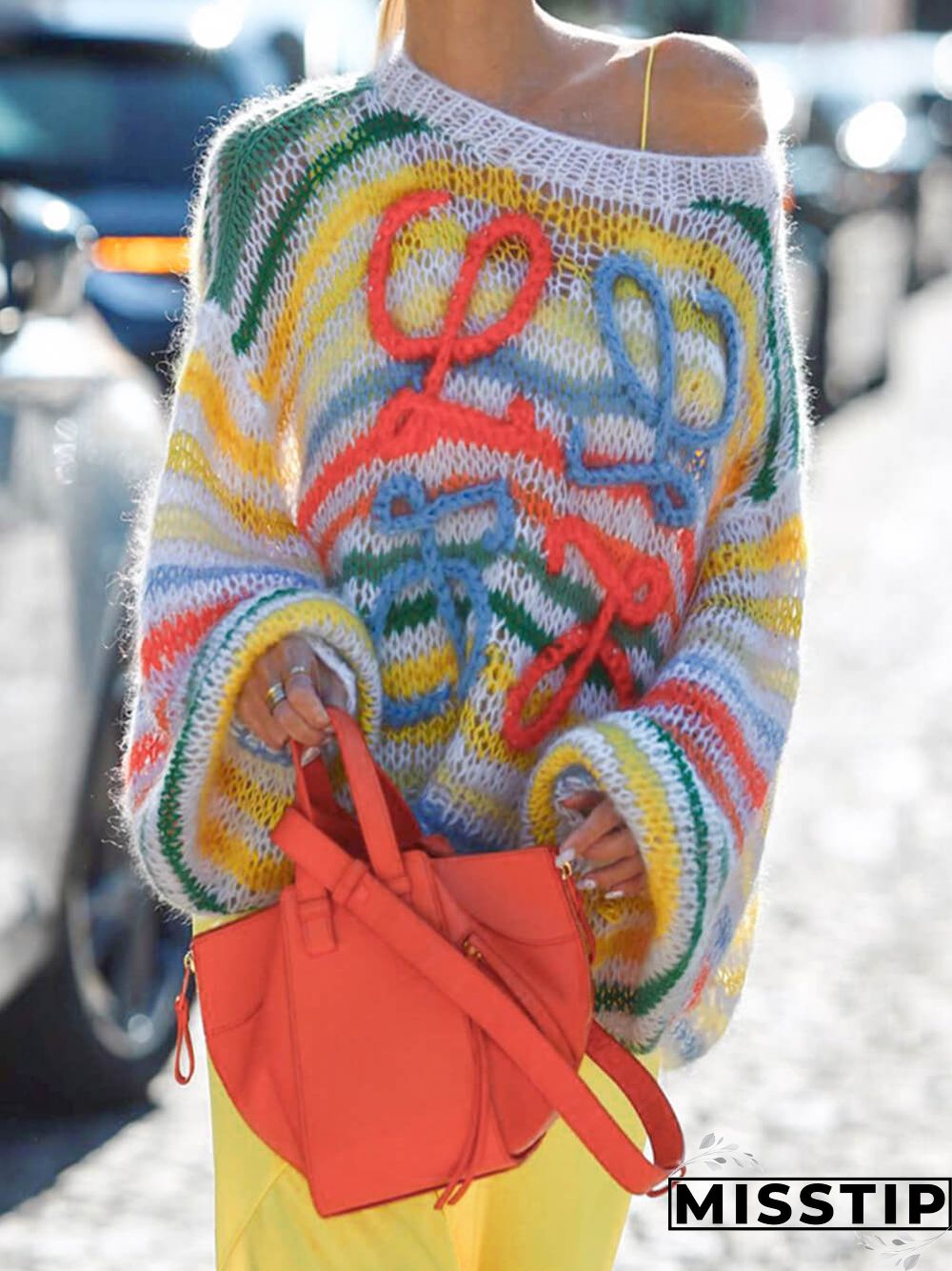 Rainbow Contrast Striped Sweater