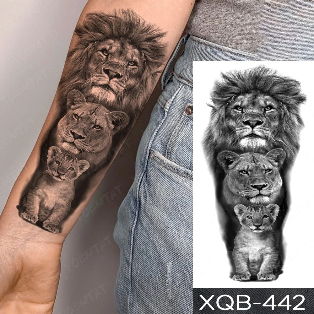 Sdrawing Temporary Tattoo Sticker Old School Lion Wolf Flash Tatto Triangle Geometry Body Art Arm Fake Tatoo Men Women
