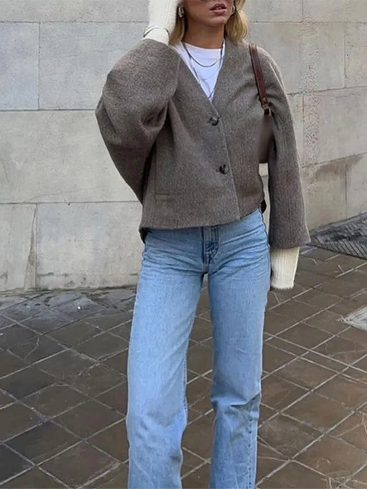 Churchf Churchf Long Sleeve Button Short Coat 2024 Autumn / Winter Fashion Women's Commuter Casual Coat