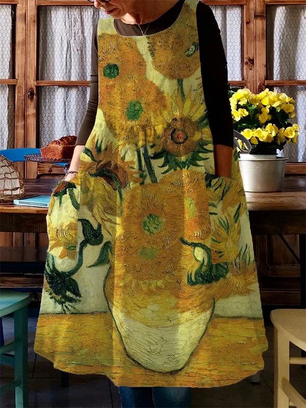 Van Gogh Sunflower Printed Apron Dress