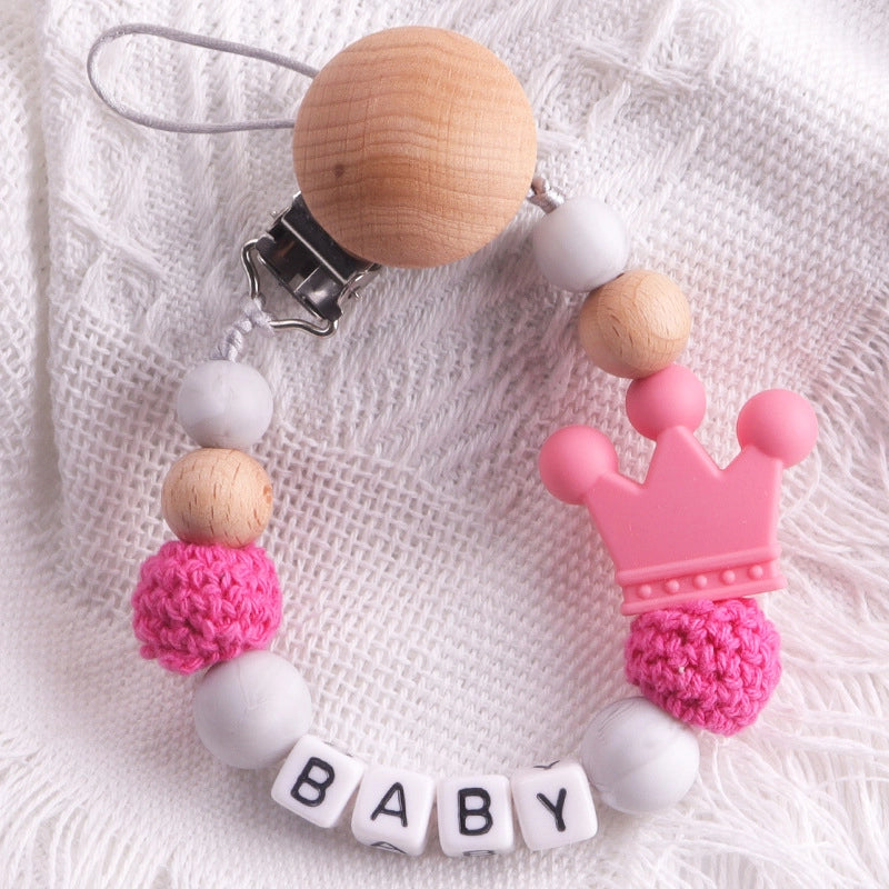 Cute Letter Crown Wood Silica Gel Pacifier Chain Baby Accessories