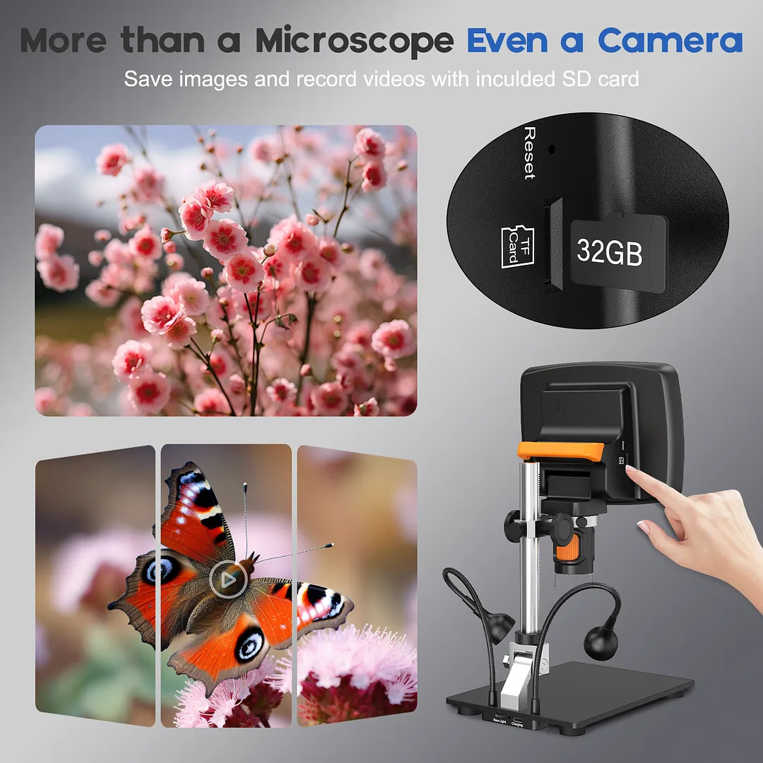 BEBANG 7" Coin Microscope for Adults, LCD Digital Microscope with 8 Adjustable LED Lights, 2 Flexible Side Lights, PC View Compatible with Windows, iOS, 32GB