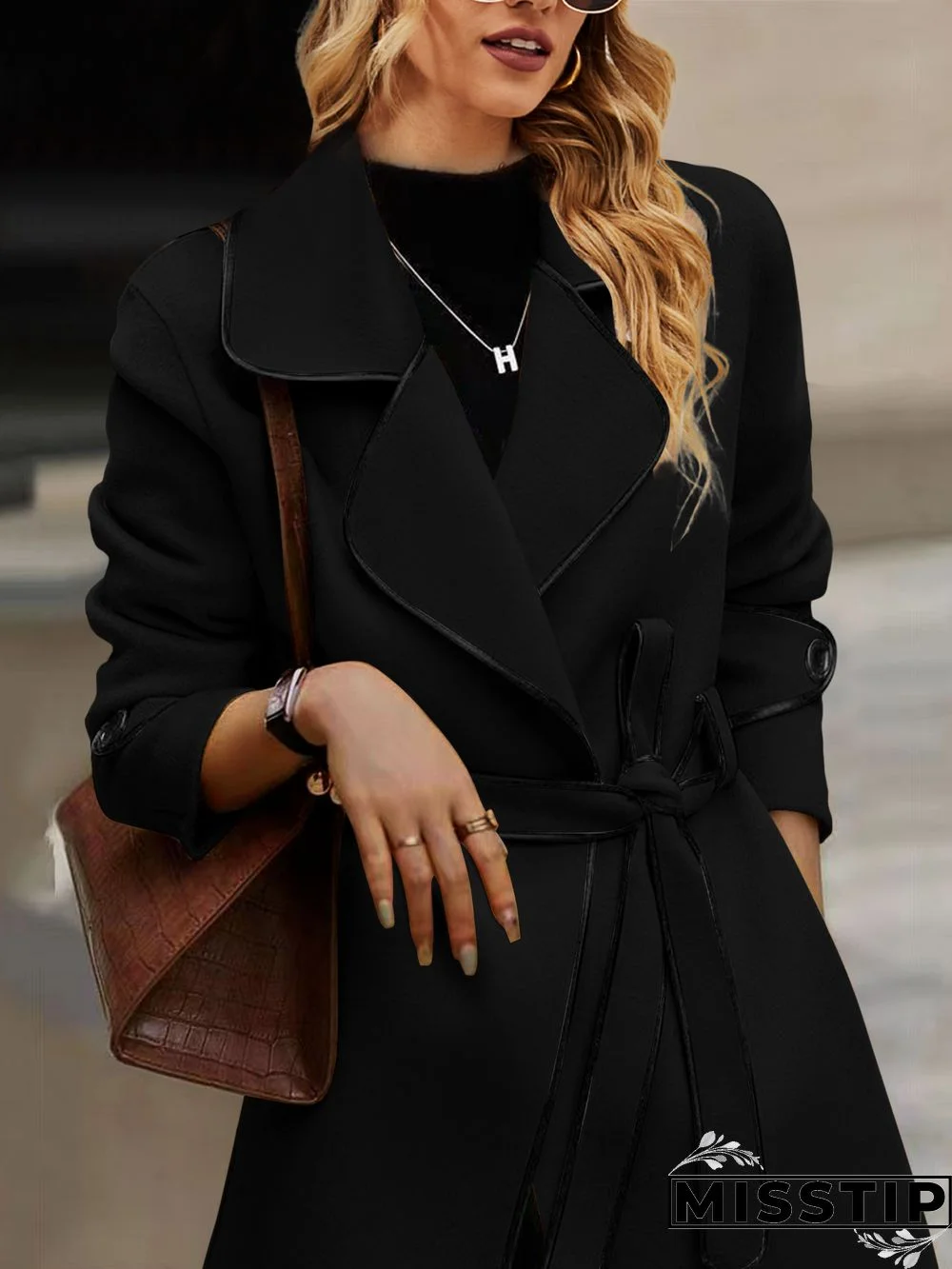 Winter Warm Woolen Blend Lapel Coat with Belt